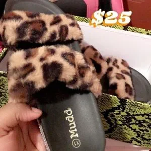 Cheetah fur slides sale